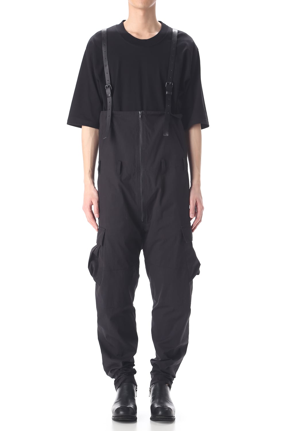 HIGH WAIST PANTS W/LEATHER SUSPENDER