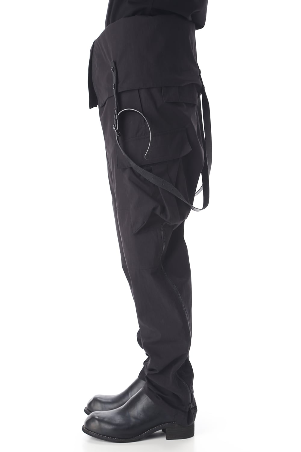 HIGH WAIST PANTS W/LEATHER SUSPENDER