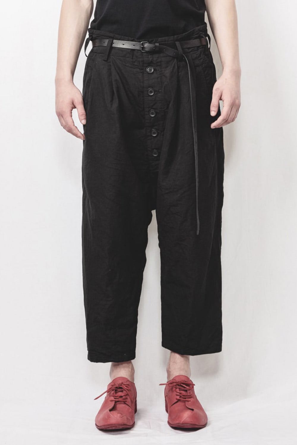 2 Tucks Cropped Sarouel Pants Black