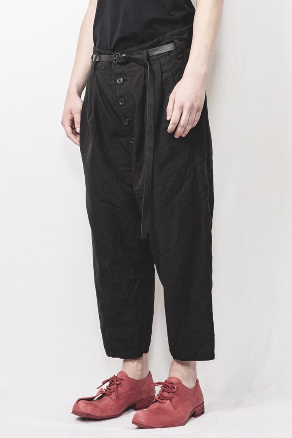 2 Tucks Cropped Sarouel Pants Black