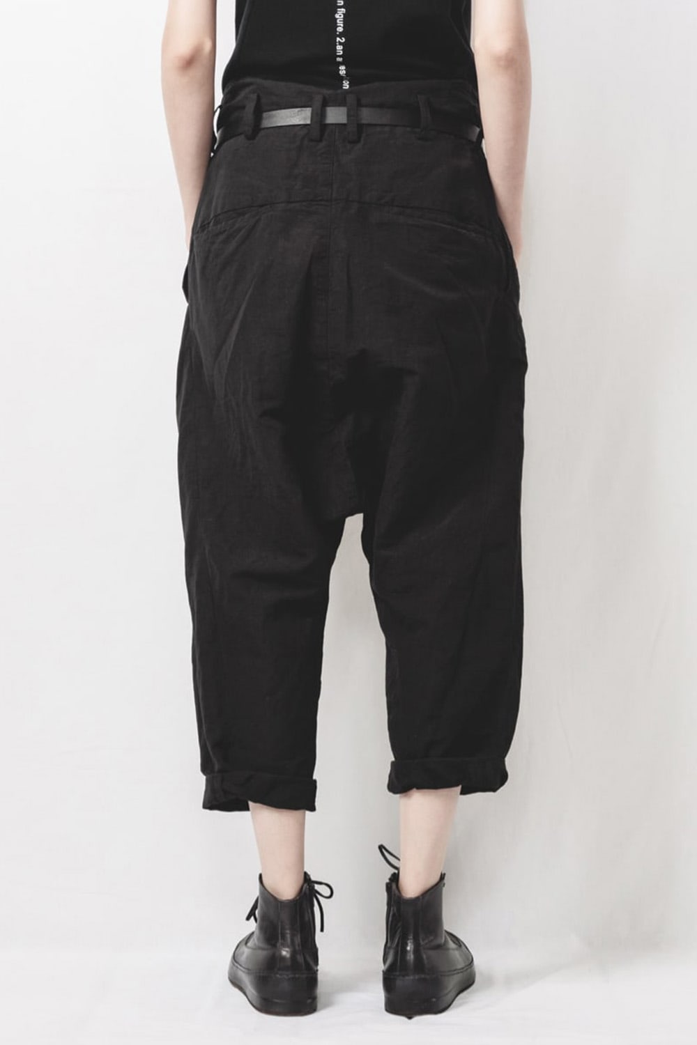 2 Tucks Cropped Sarouel Pants Black