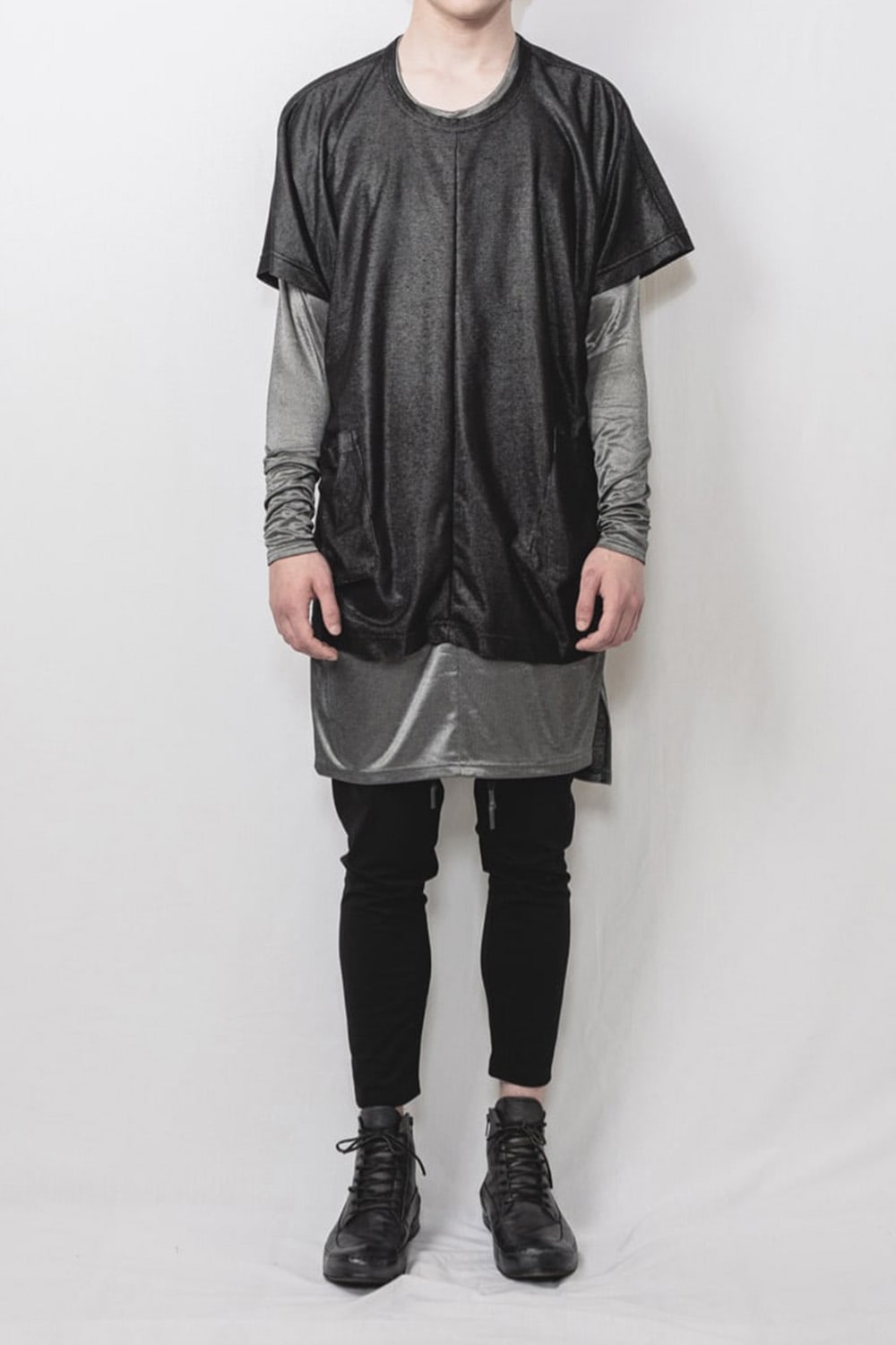 Over Size Pullover w/Long Tshirt Black/Silver