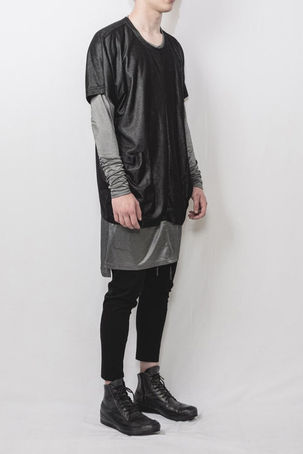 Over Size Pullover w/Long Tshirt Black/Silver