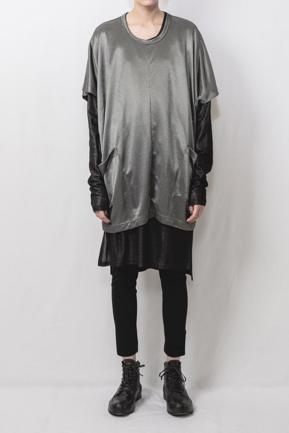 Over Size Pullover w/Long Tshirt Silver/Black