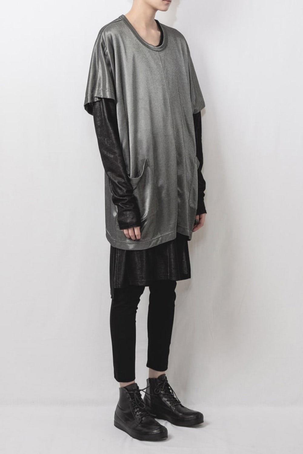 Over Size Pullover w/Long Tshirt Silver/Black