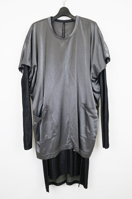 Over Size Pullover w/Long Tshirt Silver/Black