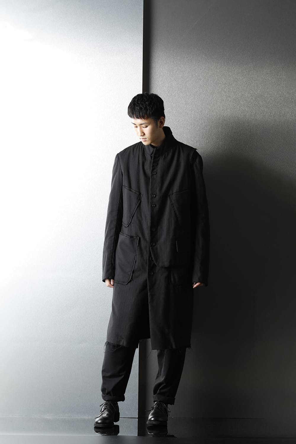 Patched Long jacket w/ Half vest