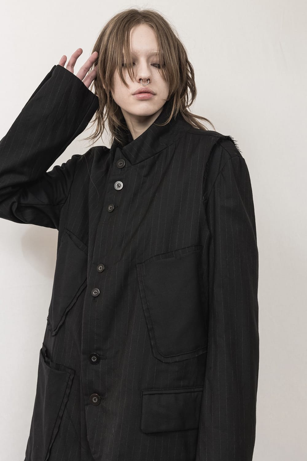 Patched Long jacket w/ Half vest