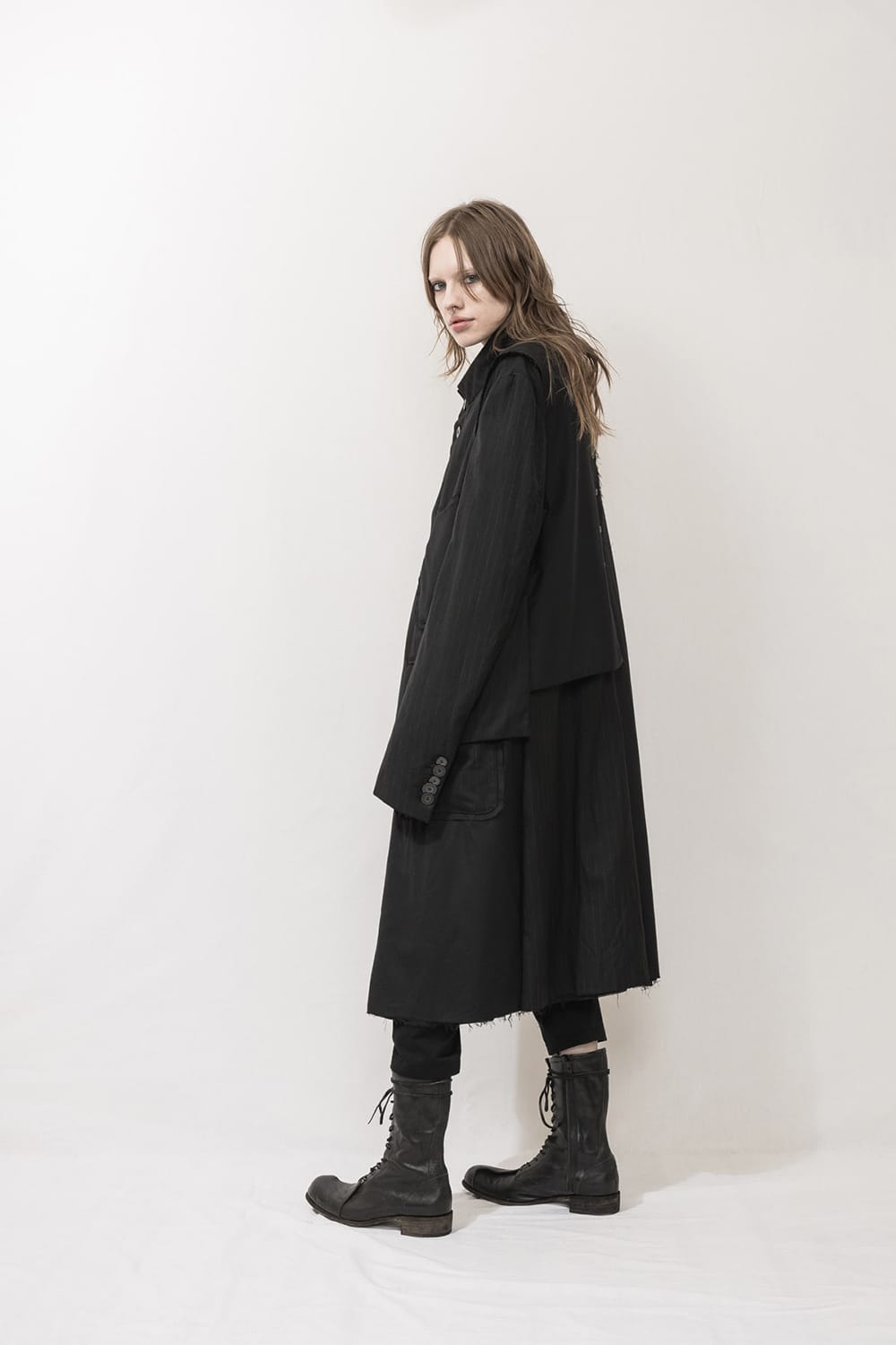 Patched Long jacket w/ Half vest