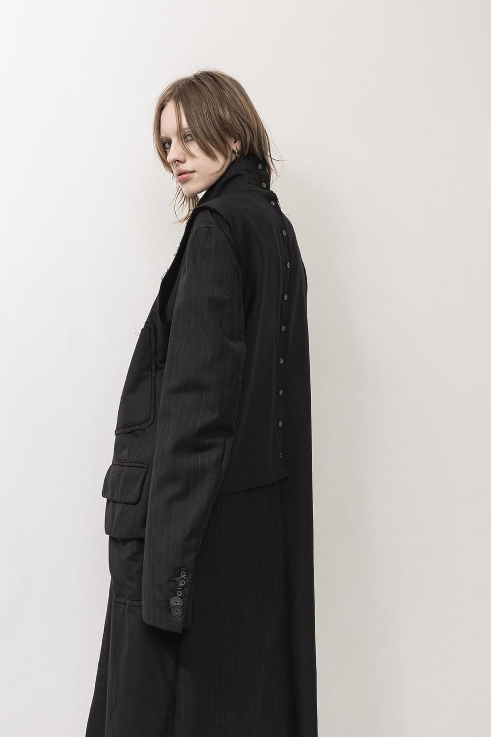 Patched Long jacket w/ Half vest