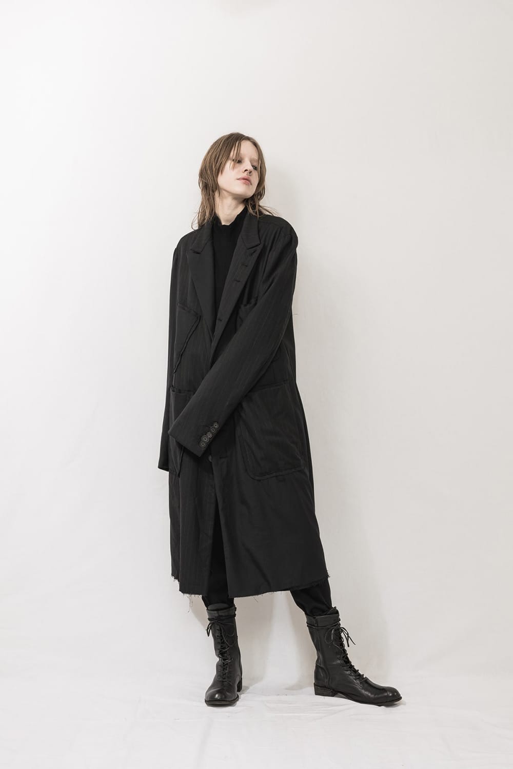 Patched Long jacket w/ Half vest