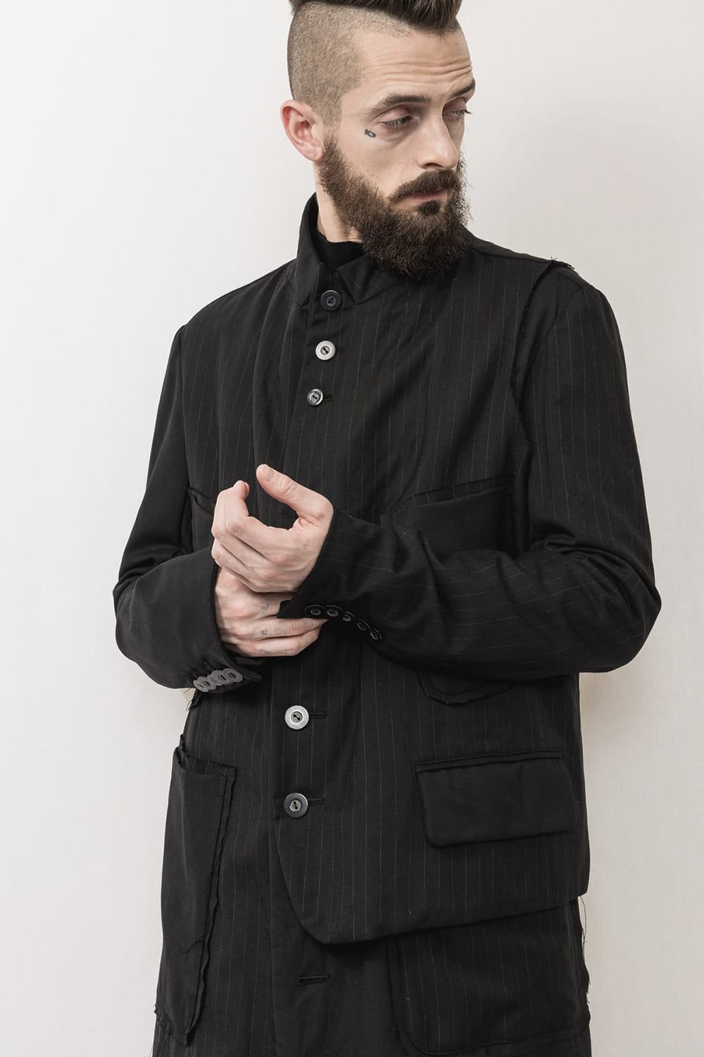 Patched Long jacket w/ Half vest