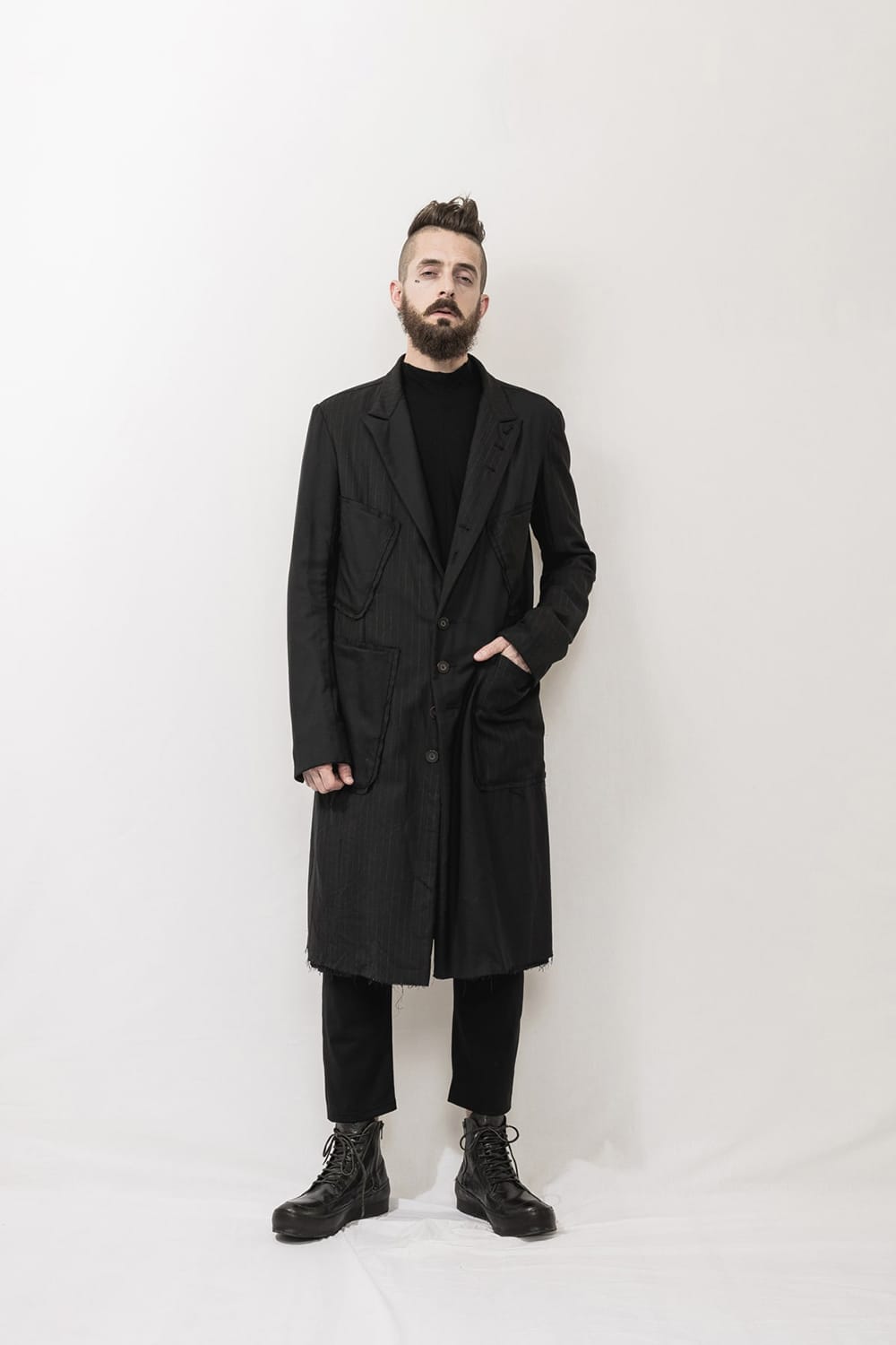 Patched Long jacket w/ Half vest