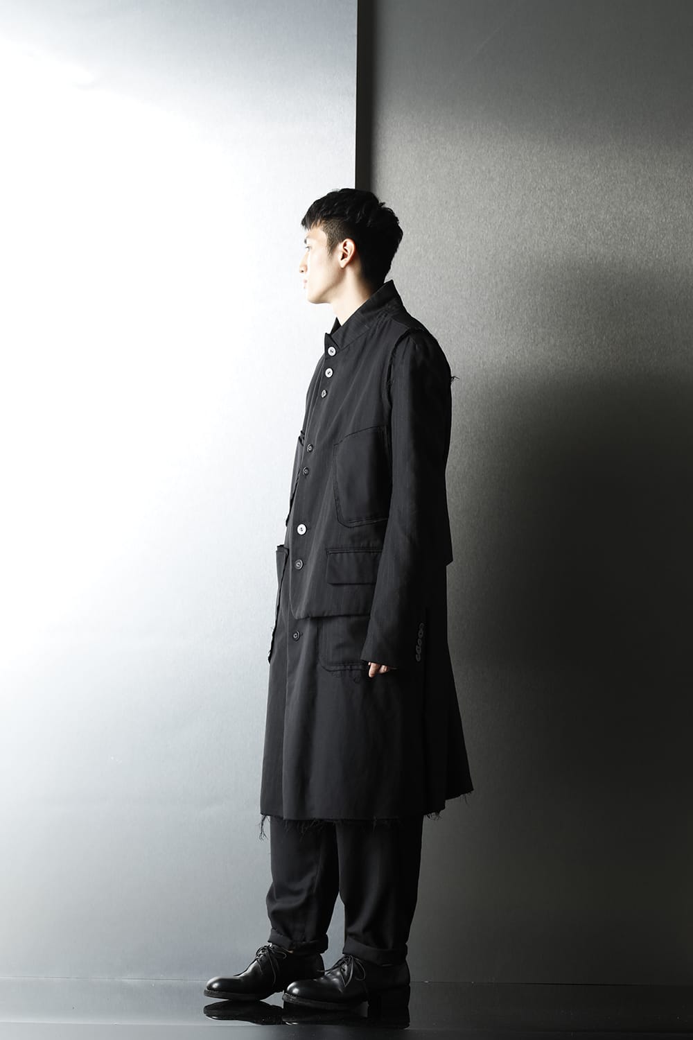 Patched Long jacket w/ Half vest