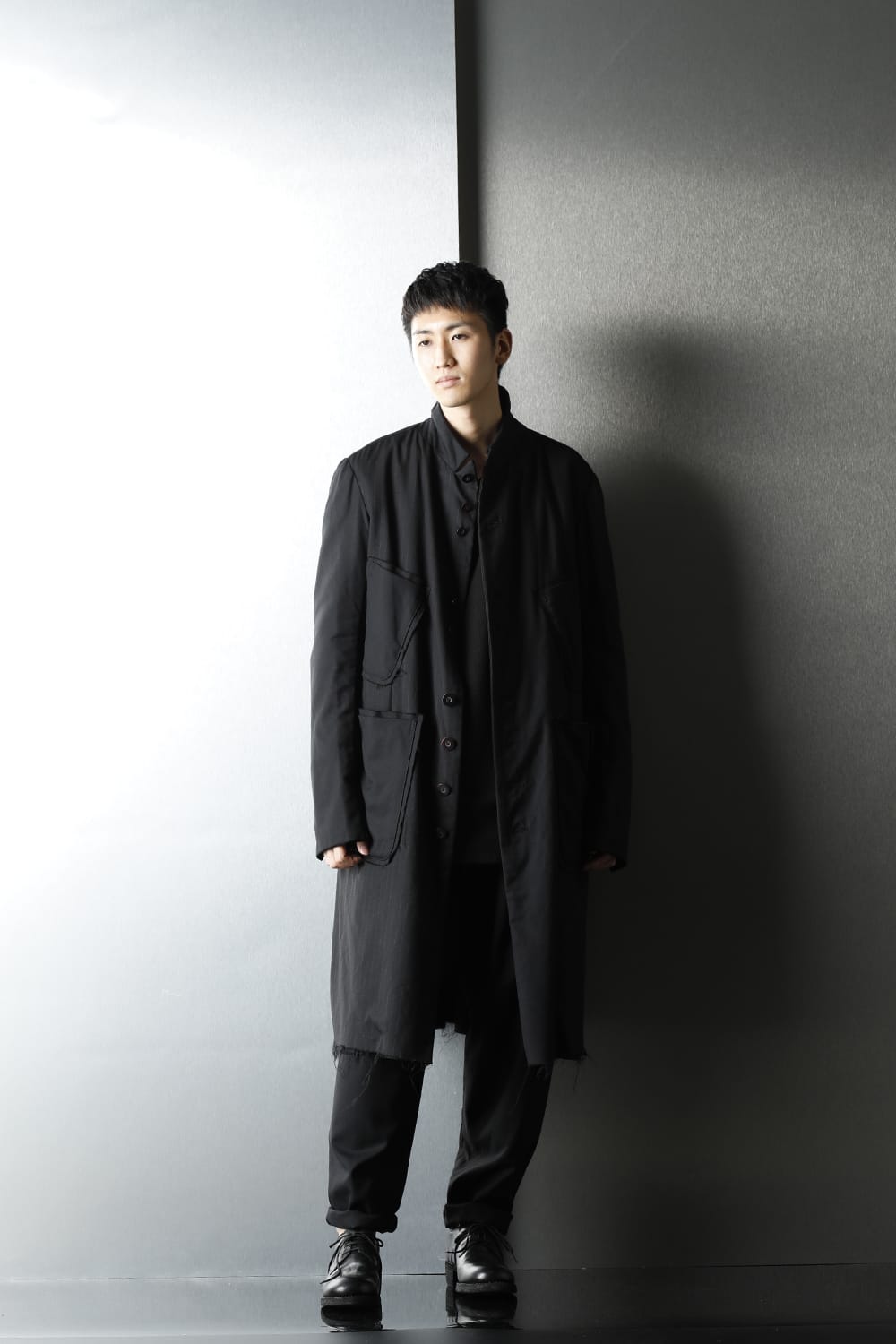 Patched Long jacket w/ Half vest