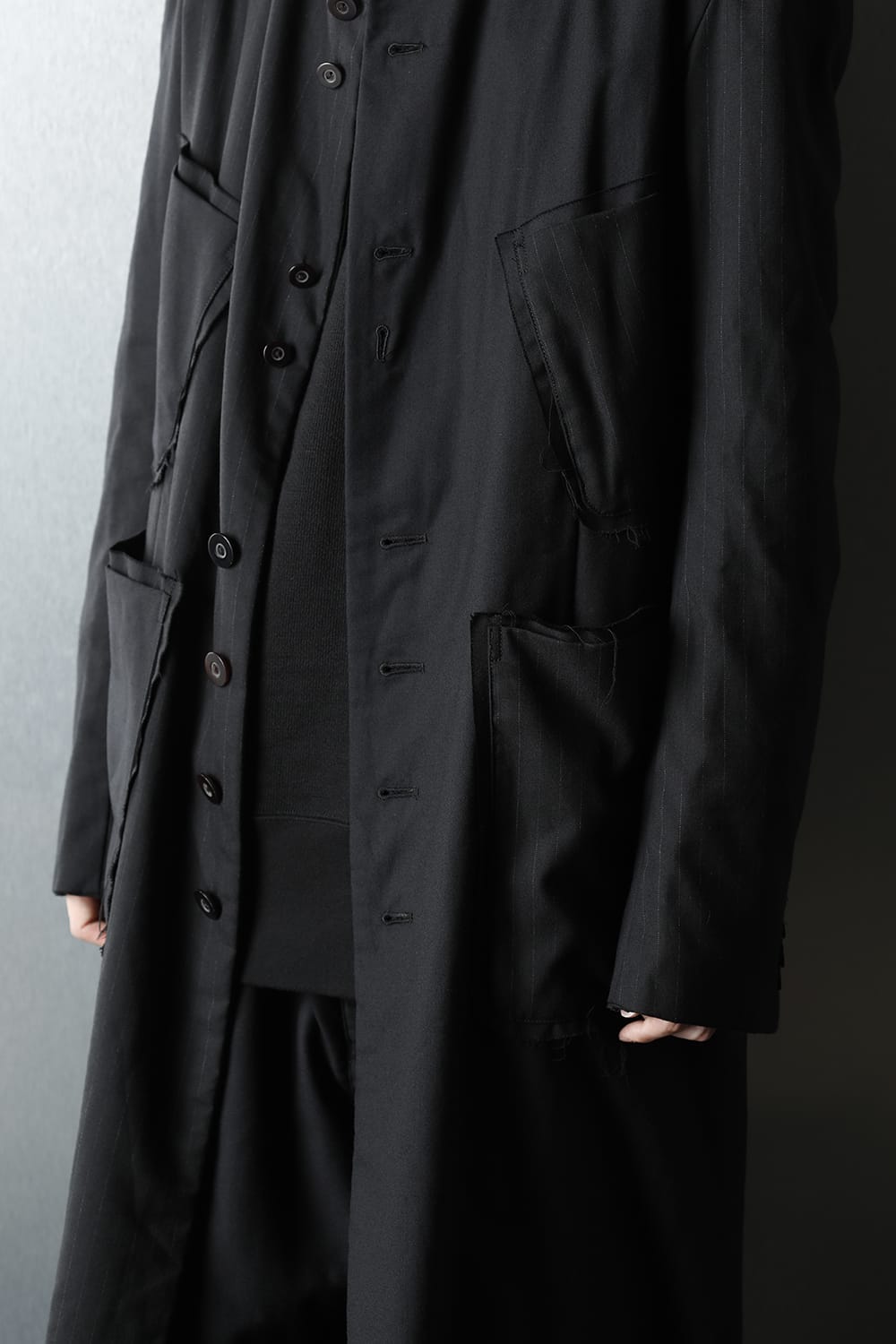 Patched Long jacket w/ Half vest
