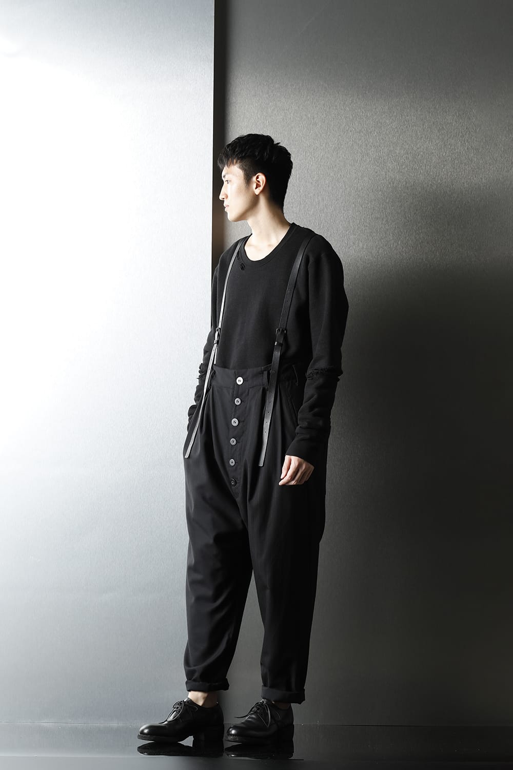 Patched Drop crotch 2 Tucks pants w/Suspenders