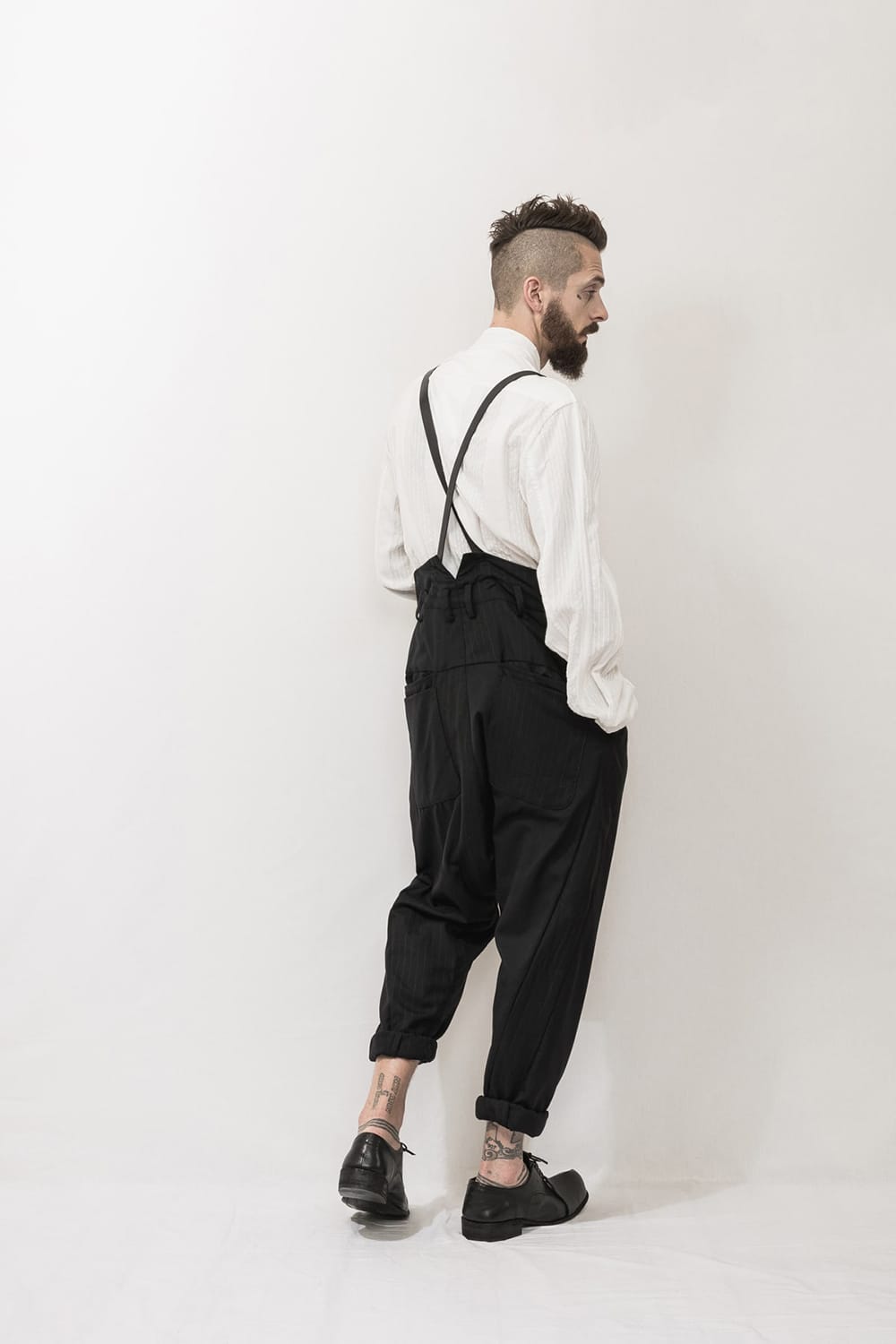 Patched Drop crotch 2 Tucks pants w/Suspenders