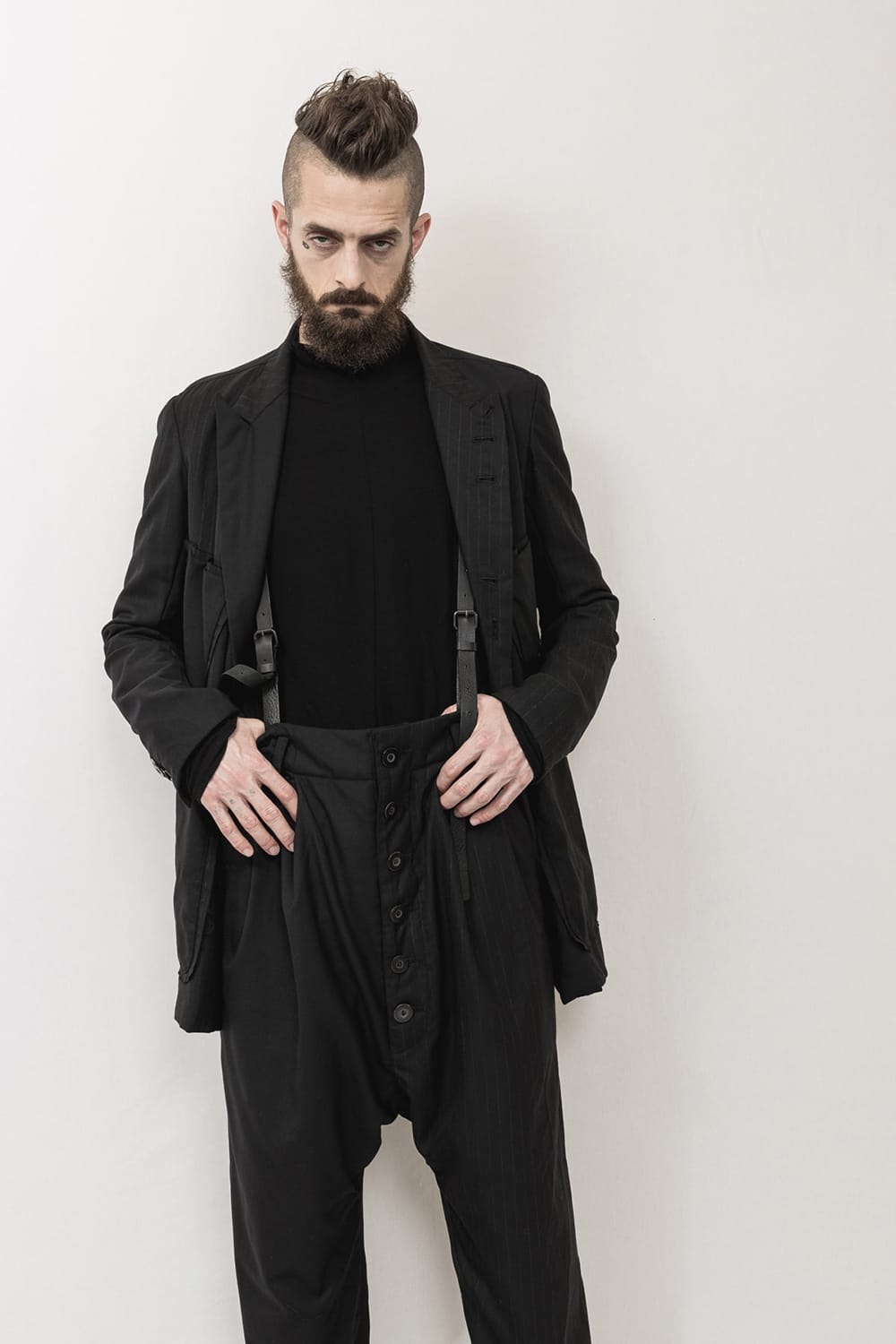 Patched Drop crotch 2 Tucks pants w/Suspenders