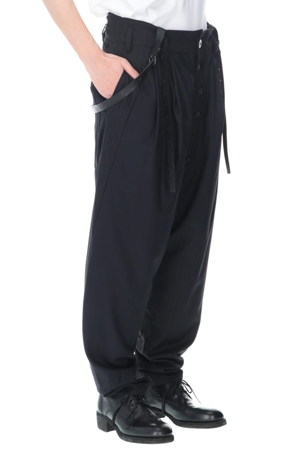 Patched Drop crotch 2 Tucks pants w/Suspenders