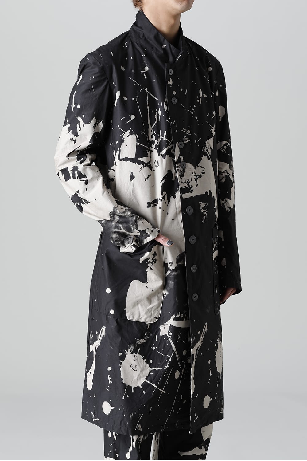 ディストーション3 "西本 浚也" ディスチャージ プリント ロングジャケット