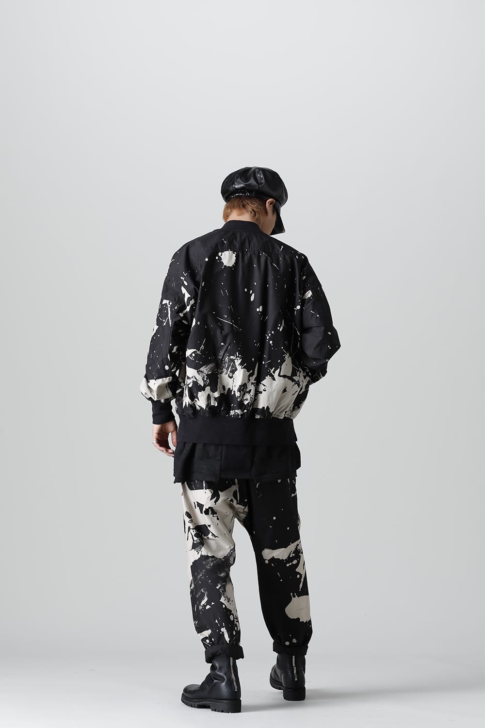 DISTORTION3 "Ryoya Nishimoto" Discharge Print Drop crotch 2 Tucks pants