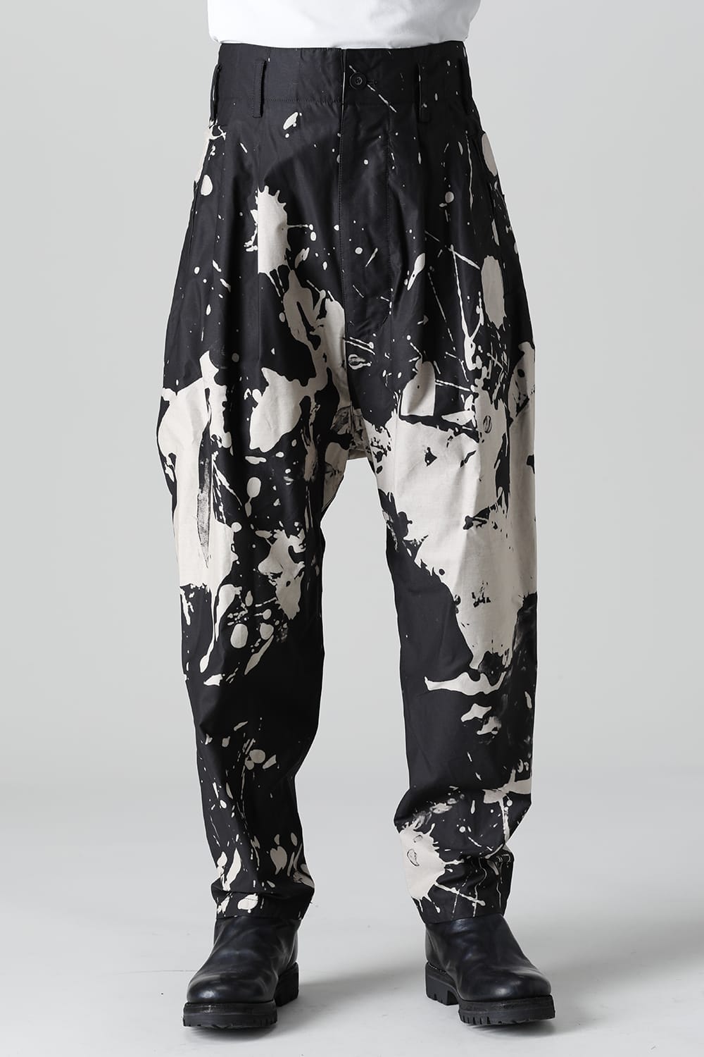 DISTORTION3 "Ryoya Nishimoto" Discharge Print Drop crotch 2 Tucks pants