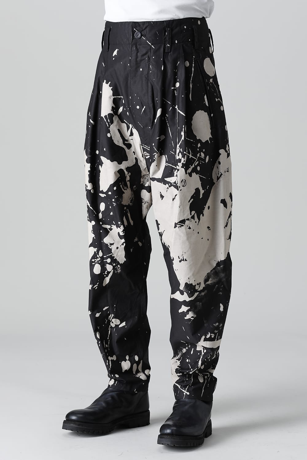 DISTORTION3 "Ryoya Nishimoto" Discharge Print Drop crotch 2 Tucks pants