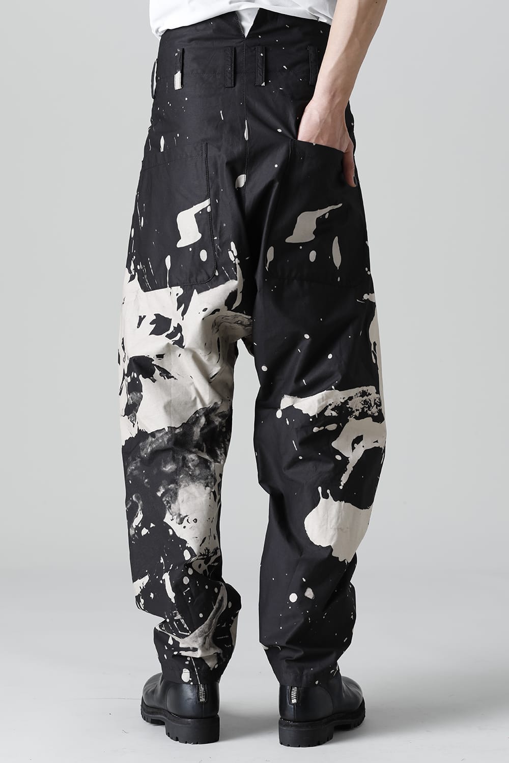 DISTORTION3 "Ryoya Nishimoto" Discharge Print Drop crotch 2 Tucks pants