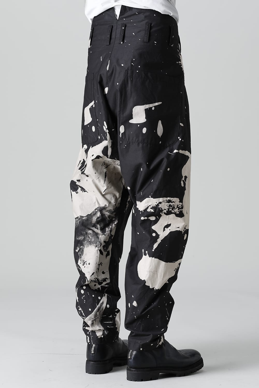 DISTORTION3 "Ryoya Nishimoto" Discharge Print Drop crotch 2 Tucks pants