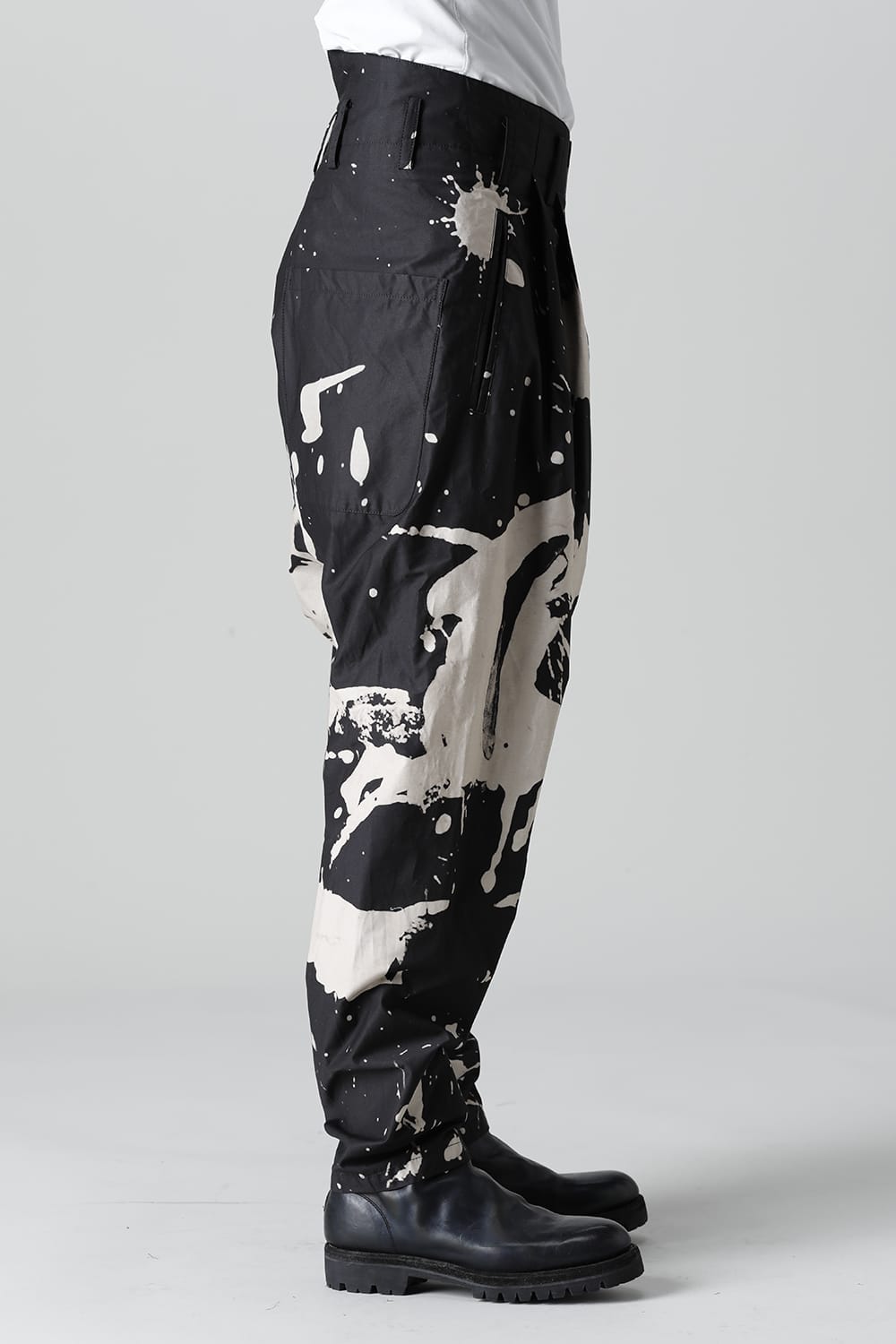 DISTORTION3 "Ryoya Nishimoto" Discharge Print Drop crotch 2 Tucks pants