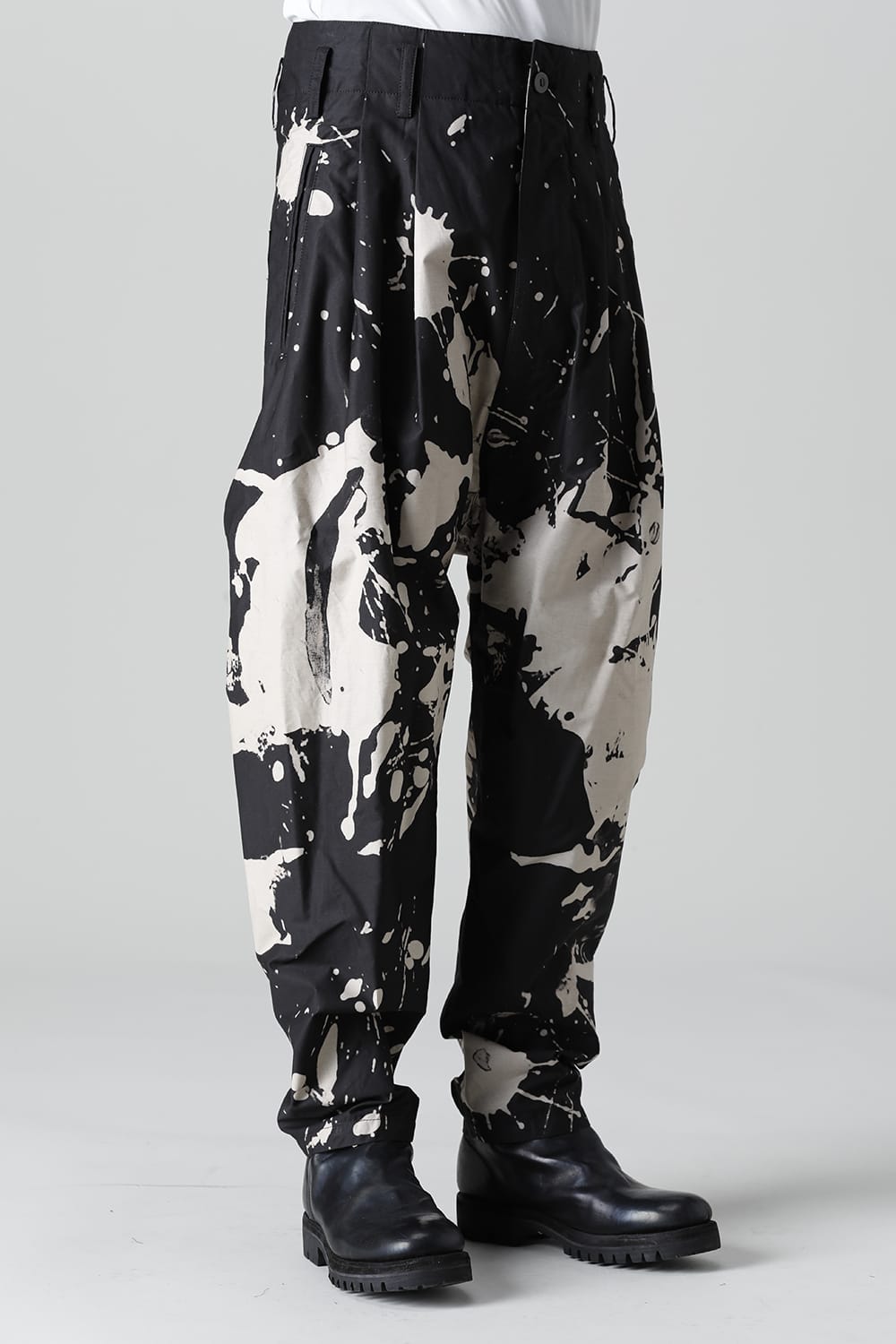 DISTORTION3 "Ryoya Nishimoto" Discharge Print Drop crotch 2 Tucks pants