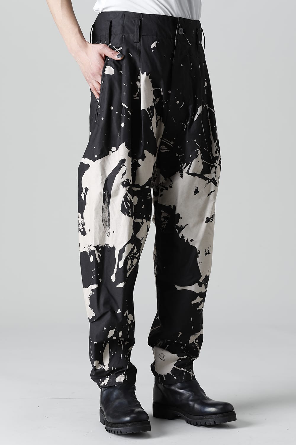 DISTORTION3 "Ryoya Nishimoto" Discharge Print Drop crotch 2 Tucks pants