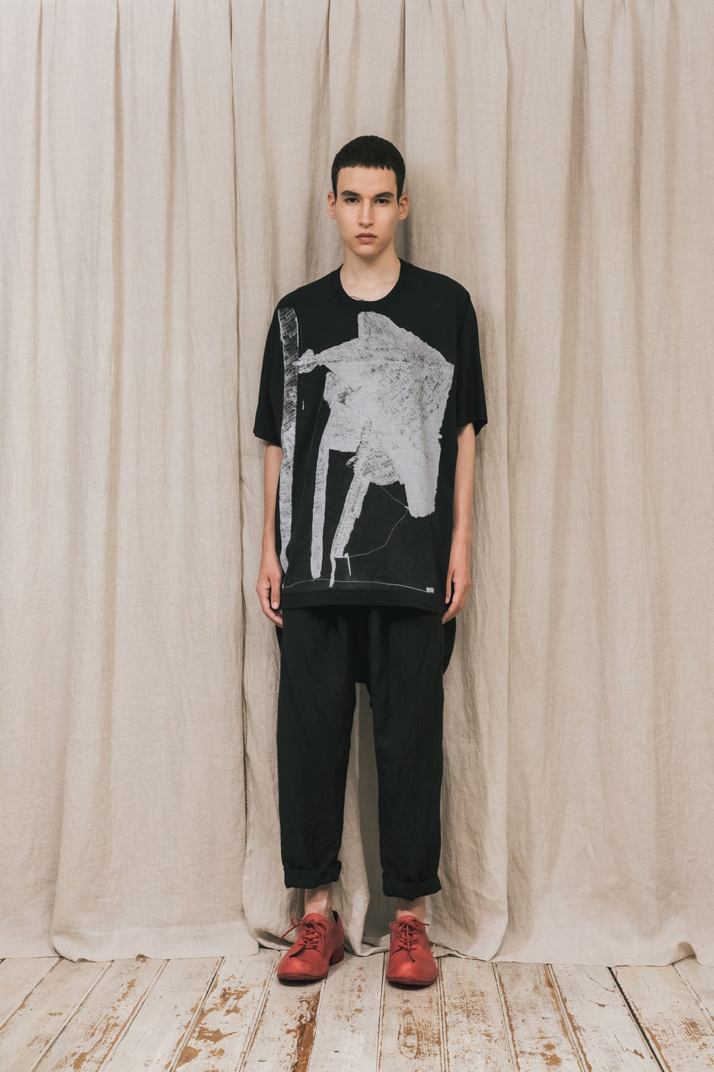 ディストーション3 "大路 裕也" プリント オーバーサイズTシャツ ブラック