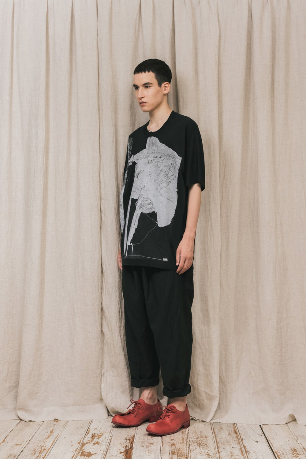 ディストーション3 "大路 裕也" プリント オーバーサイズTシャツ ブラック