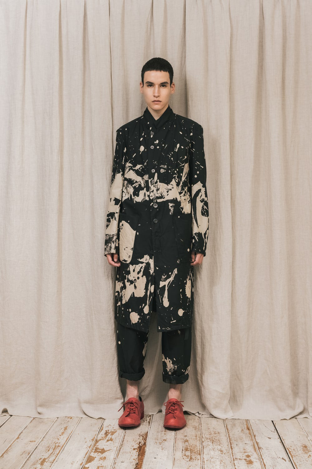 ディストーション3 "西本 浚也" ディスチャージ プリント ロングジャケット