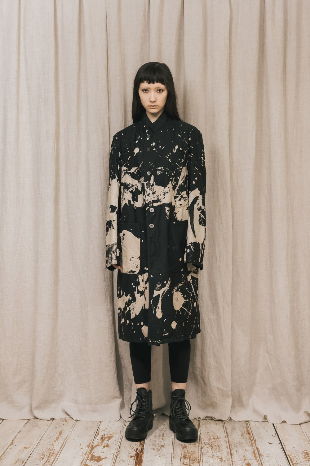 ディストーション3 "西本 浚也" ディスチャージ プリント ロングジャケット