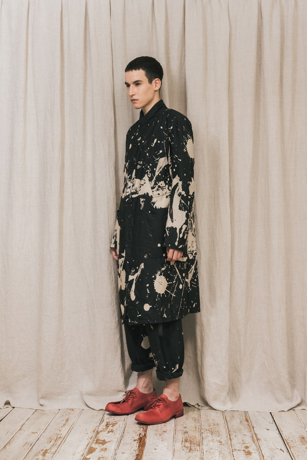 ディストーション3 "西本 浚也" ディスチャージ プリント ロングジャケット