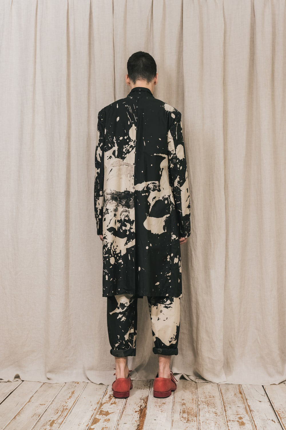 ディストーション3 "西本 浚也" ディスチャージ プリント ロングジャケット