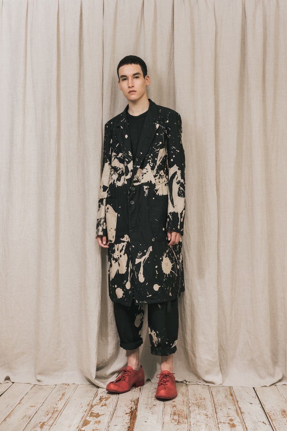 ディストーション3 "西本 浚也" ディスチャージ プリント ロングジャケット