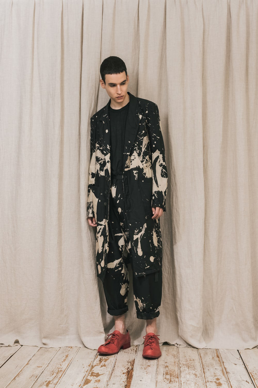 ディストーション3 "西本 浚也" ディスチャージ プリント ロングジャケット