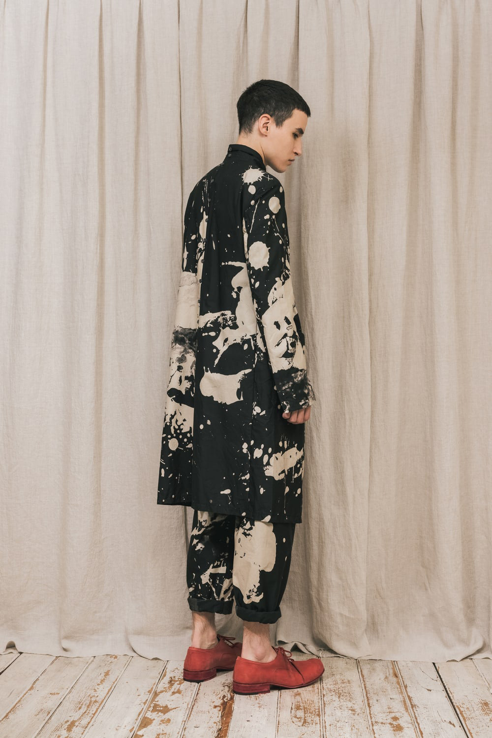 ディストーション3 "西本 浚也" ディスチャージ プリント ロングジャケット