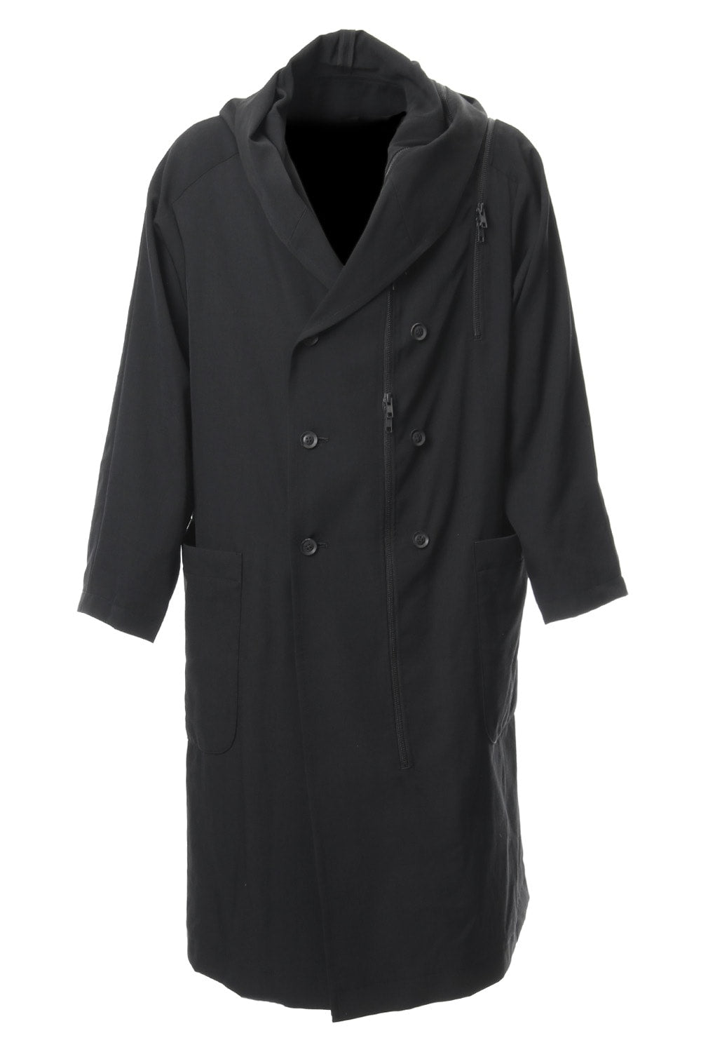 Hooded Double Fastener Long Coat - NV-C52-100