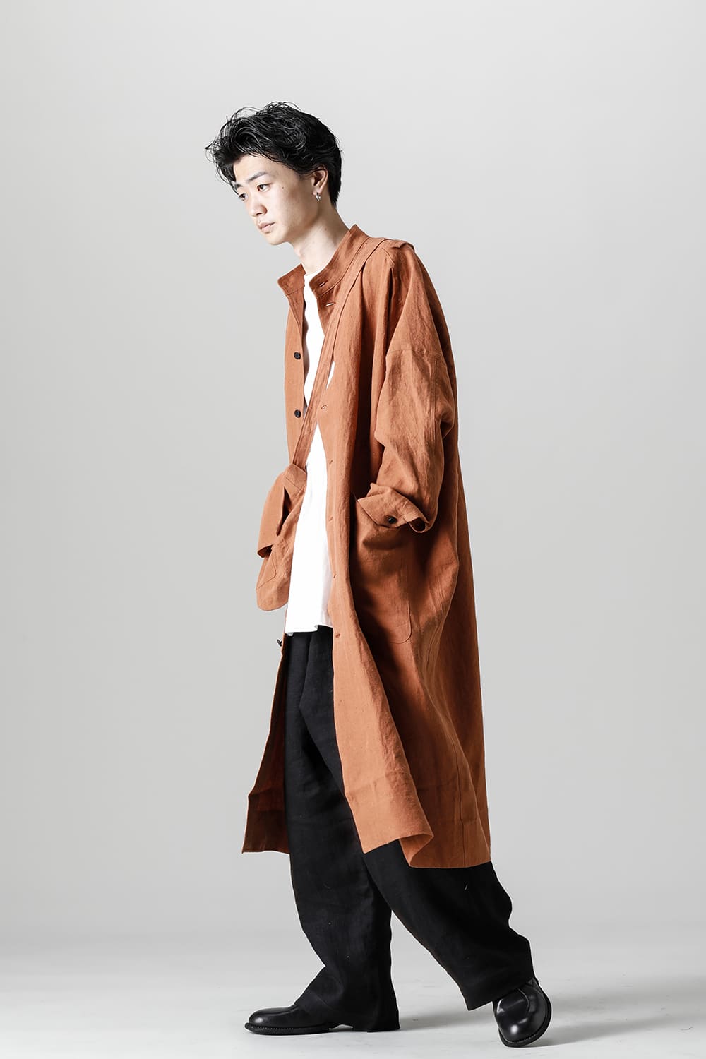 SHIRT COAT Hemp Mele Cloth RED BRICK