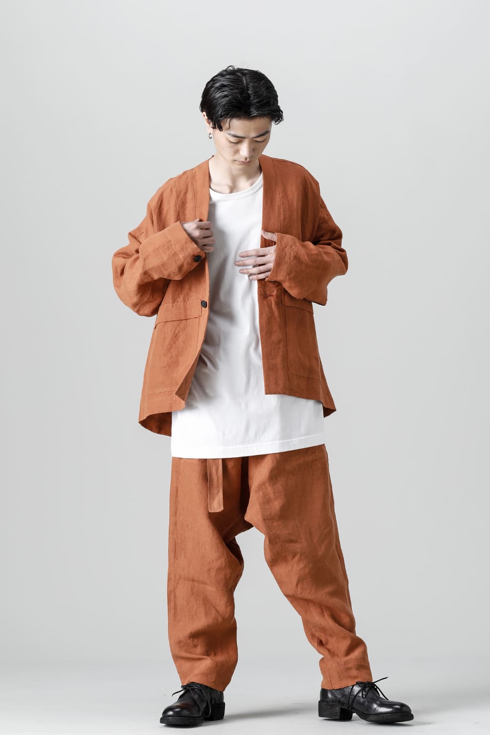 CHINO TROUSERS Hemp Mele Cloth RED BRICK