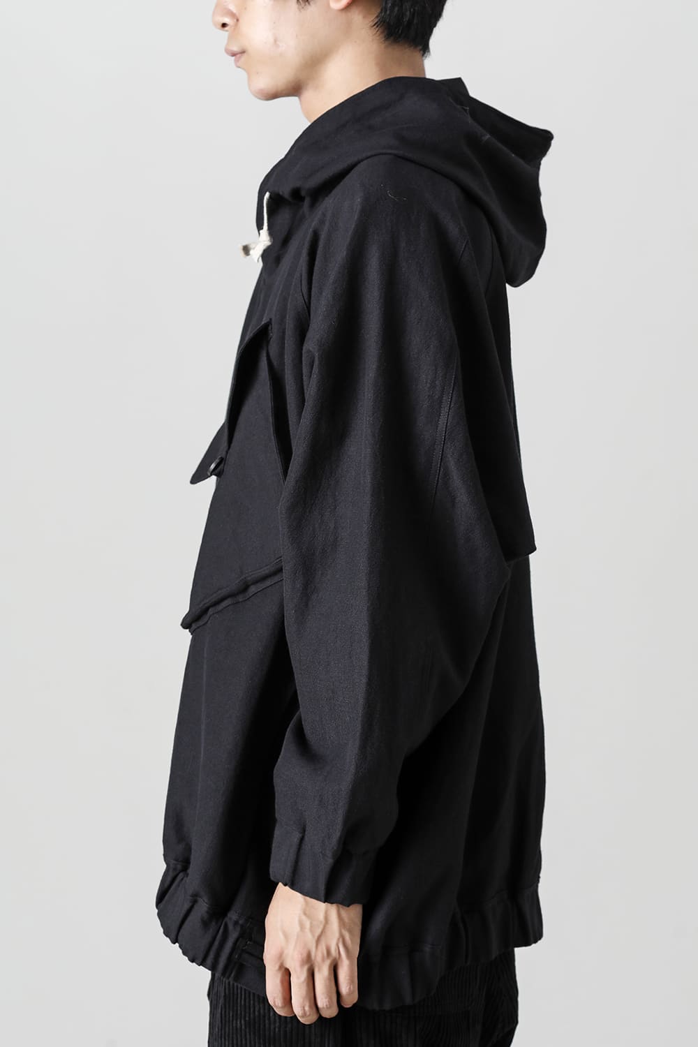 HOODED P/O JACKET Wool Flax Twill Black