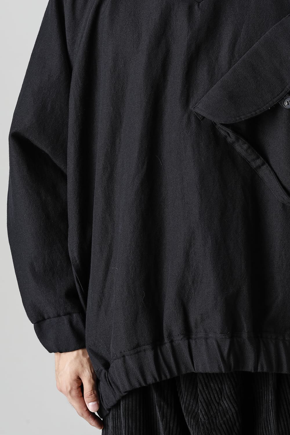 HOODED P/O JACKET Wool Flax Twill Black