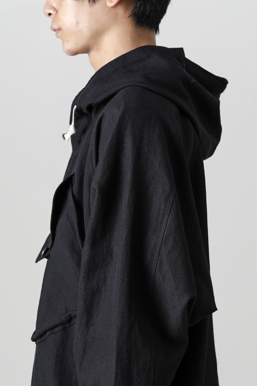 HOODED P/O JACKET Wool Flax Twill Black