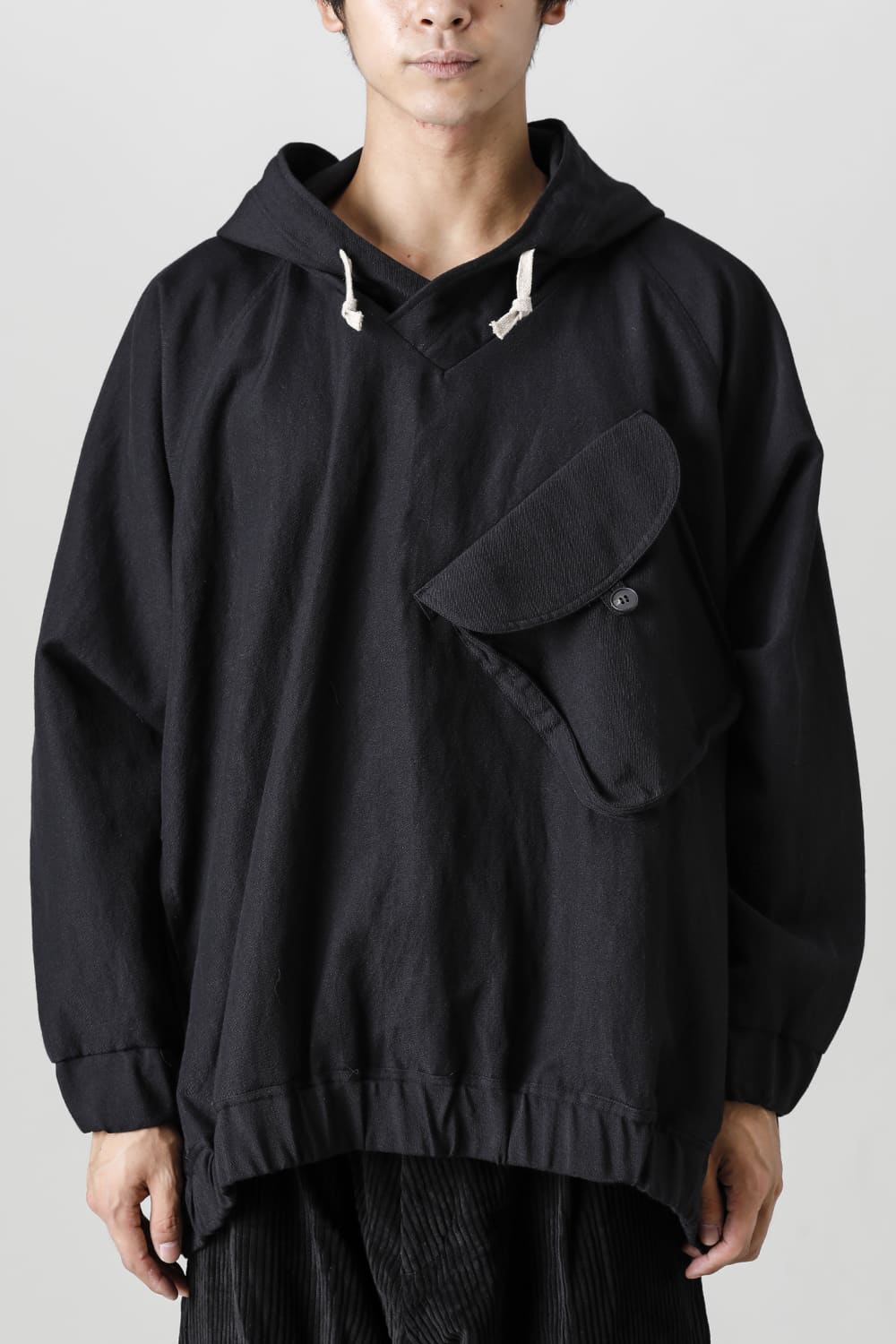 HOODED P/O JACKET Wool Flax Twill Black