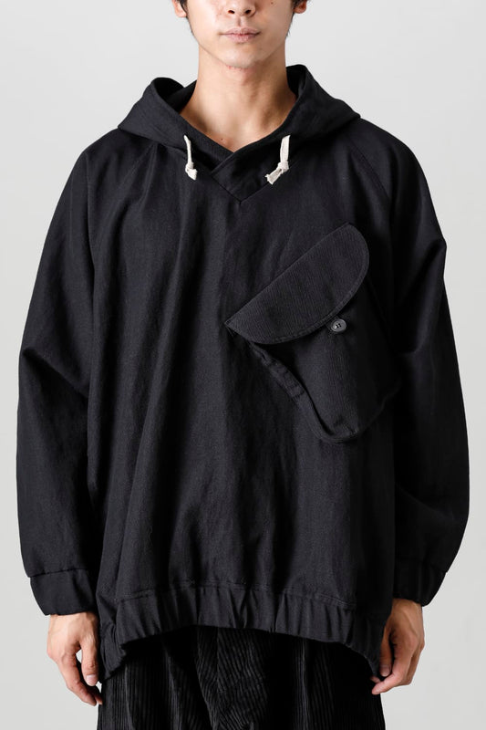  HOODED P/O JACKET Wool Flax Twill Black